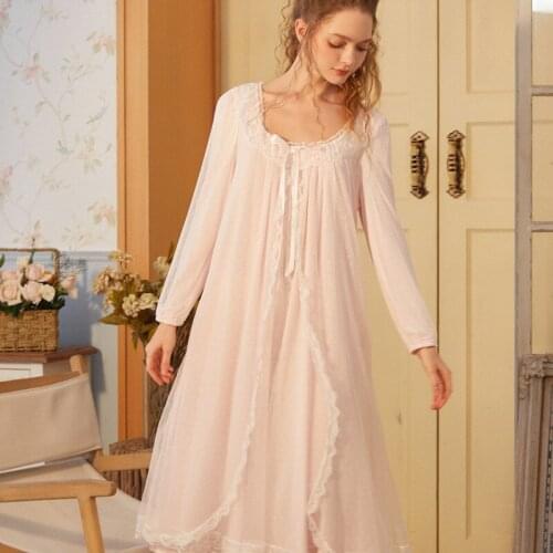Wasteheart Winter Women Homewear Female Cotton Pink Sexy Sleepwear Nightdress Lace Nightwear Nightgown Sleepwear Luxury Gown