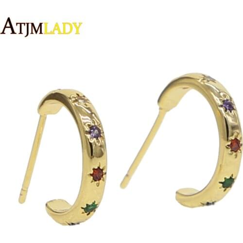 2019 high quality pastel rainbow cz paved colorful earring minimal simple women multi piercing studs fashion wholesale earrings