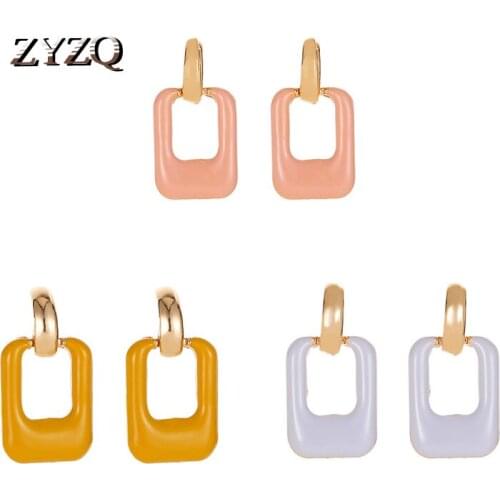 ZYZQ Simple Square Multicolor Earrings Drop Oil Metal Geometric Earrings For Women Fashion Cocktail Party Jewelry 2020