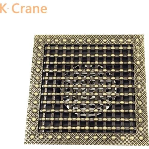15*15CM Antique Gold Floor Drain Square Bathroom Copper Drains Anti Block Smeff Off Shower Waste Water Stopper Filter Hole Cover