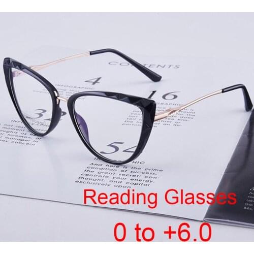 2021 Trendy Womens Reading Magnifier Glasses Cat Eye Frames Anti Blue Rays Presbyopia Goggles Points 0 to +6.0 Vintage Glasses