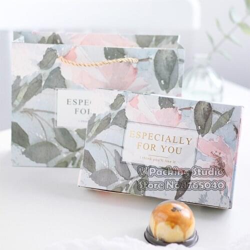 21*14*5cm Watercolor flower Mooncake Candy biscuit box,Party Wedding Favors giveaway Gift Boxes 100pcs/lot