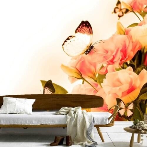 Custom 3D murals,Roses Closeup Butterflies Flowers papel de parede,hotel restaurant living room sofa TV wall bedroom wallpaper