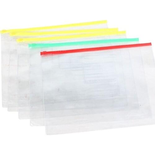 5 Pcs Clear Plastic Water Proof Pen A4 File Paper Ziplock Bags Folders