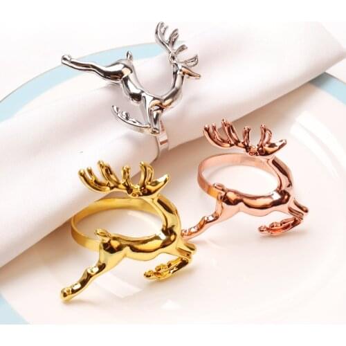 6pcs/lot Christmas deer napkin buckle Green alloy napkin ring Hotel table Christmas table decoration mouth cloth ring Multicolo