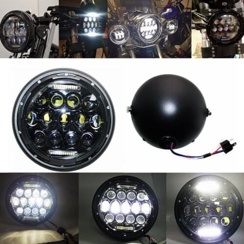 7.5 Inch Motorcycle LED Headlight Universal Motor 7inch Round Head Lamp Black Headlamp for Harley Cafe Racer Bobber Honda