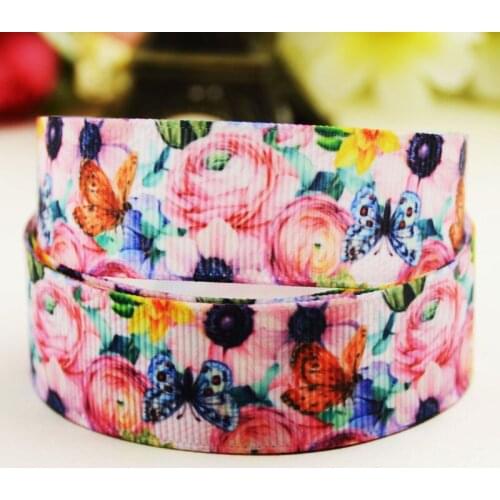 22mm 25mm 38mm 75mm Ruban satin Flower and butterfly printed Grosgrain Ribbon Hair Accessories party decoration 10 Yards X-02676