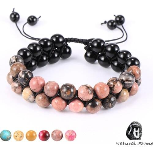 Unisex Men Women Natural Stone Bracelet Double Layer Braided 8mm Tiger Eye India Onyx Beads Wrap Bracelets Bangles Dropshipping