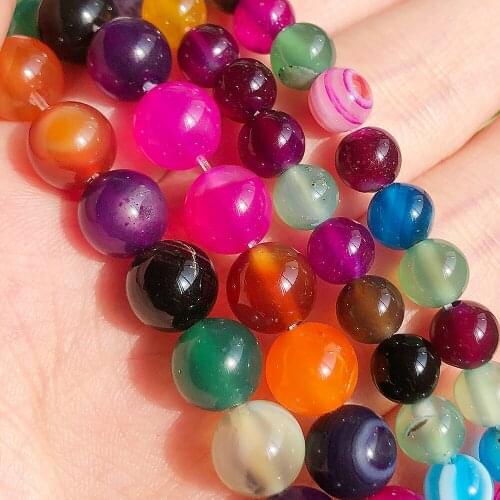 Natural Colorful Striped Agate Stone Beads 4/6/8/10mm Round Loose Beads For Jewelry Making Handmade Bracelet Necklace