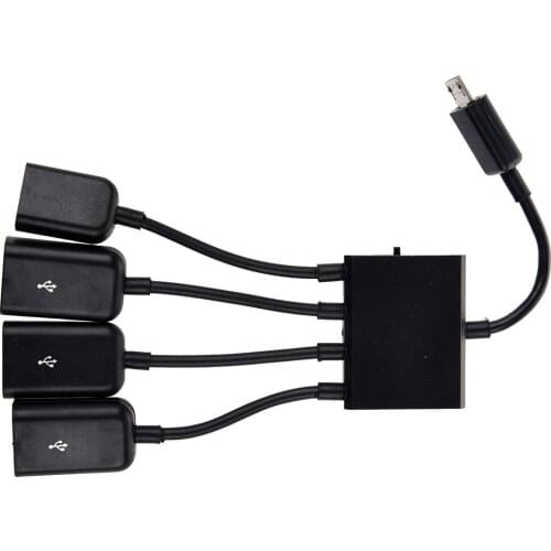 Black USB 4-port Micro Power Cargo OTG Hub Cable adapter