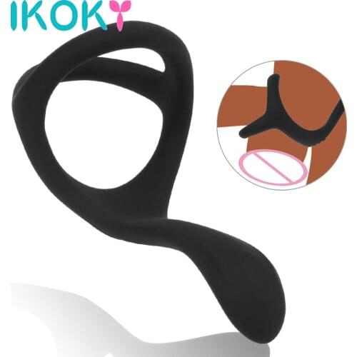 IKOKY Cock Ring Delay Ejaculation Male Masturbator Adult Products Soft Silicone Stretchy Lock Ring Penis Rings Sex Toys for Men