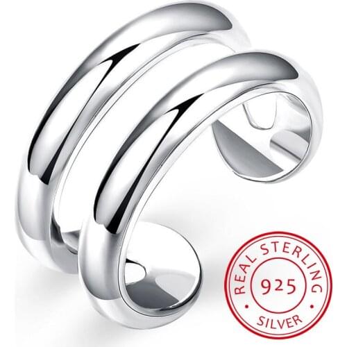 LEKANI 925 Sterling Silver Ring Opening Double Lines With CZ Setting Vintage Fashion Silver Engagement Fine Jewelry