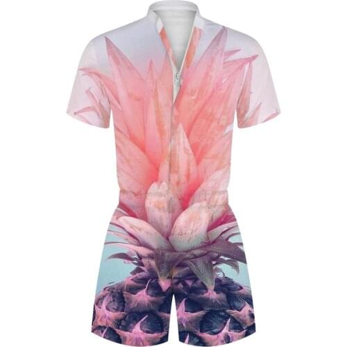 Overalls Women Mens Rompers Flower Print Print Casual Jumpsuit Male Beach Sets One-piece Outfits Casual Zipper Playsuit