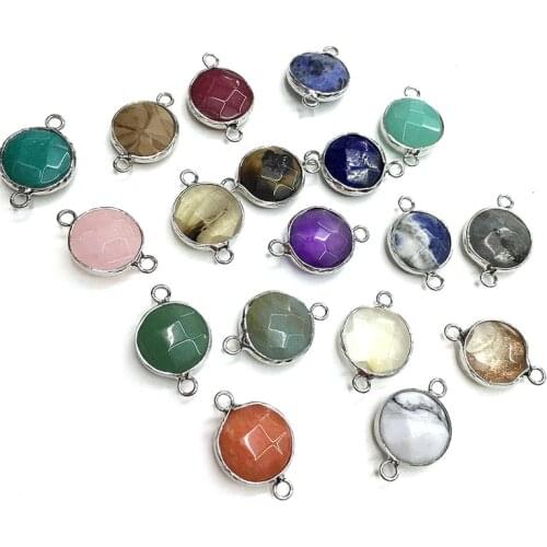 Purple quartzs round silver-plated semi-precious stone connector for jewelry making temperament accessories size 14x14mm