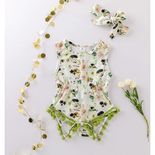 0-18M Summer Newborn Baby Girls Sunsuit Clothes Floral Romper Bodysuit Jumpsuit Headband Baby Girls Romper
