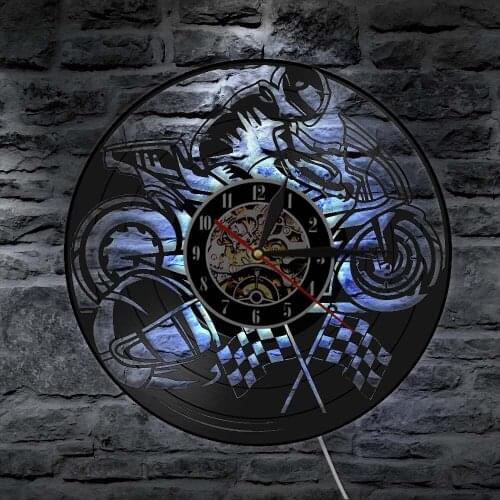 Motorbike Decorative Clock Motorcycle Vinyl Record Wall Clock Motorcyclist Racer Riders Gift Home Art Modern Wall Hanging Decor