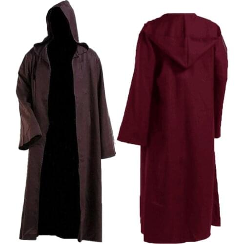 Adult Man Medieval Cosplay Costumes Cloak Solid Color Hooded Jacket Jedi Force Awakened Carnival Fancy Clothing Middle Ages