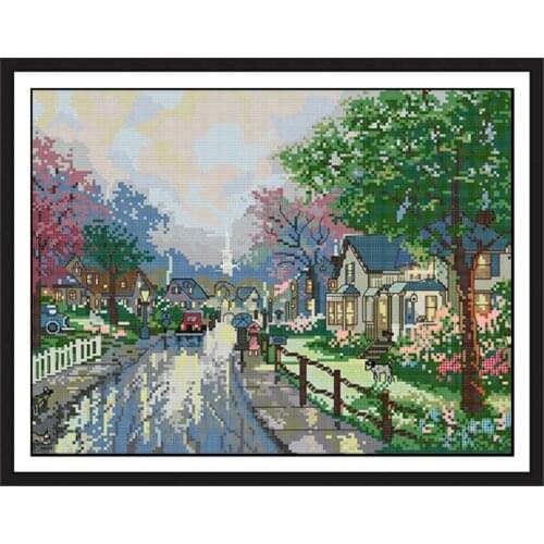 Street after the rain Cross Stitch Kit Needlework Embroidery 14ct 11ct Count Print Canvas Cross Stitch DIY Embroidery Handmade