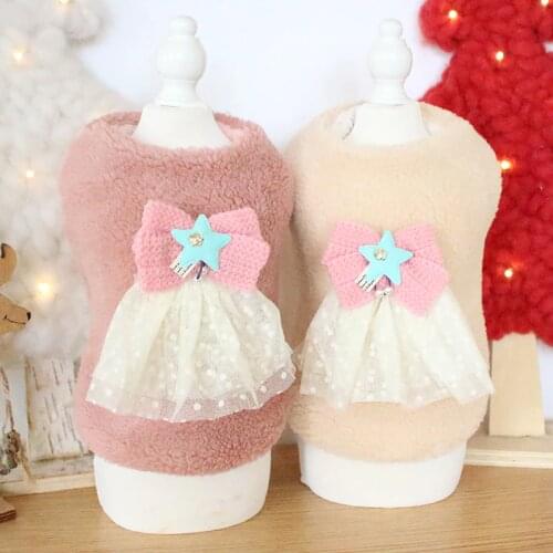 Dog Clothes Wool Star Lace Cat Dog Vest Jacket Vest Cotton Coat PET Clothing For Dogs Pet Winter Products Puppy Teddy Chihuahua