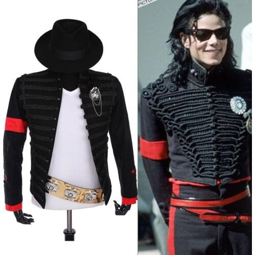 Rare PUNK Formal dress Classic England Style MJ MICHAEL JACKSON Costume Military Jacket Belt Hat For Fans Imitator Best Gift