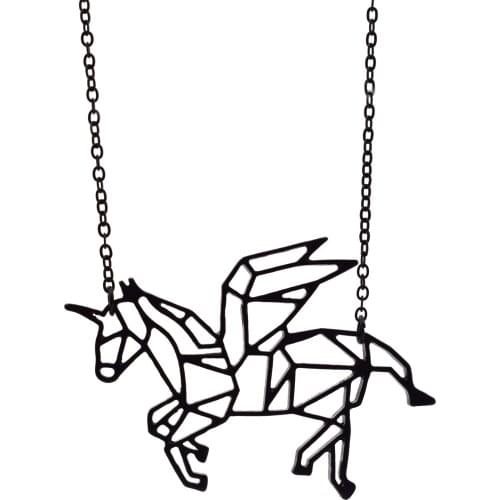 4 Colors Origami Unicorn Necklace Flying Horse Charm Female and Male Gift Necklace Fashion Women Jewellery Geometric Jewellery