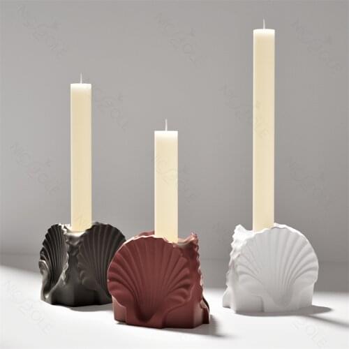 DIY Concrete Candlestick Mold Silicone Cement Seashells Shape Candle Holder Mould