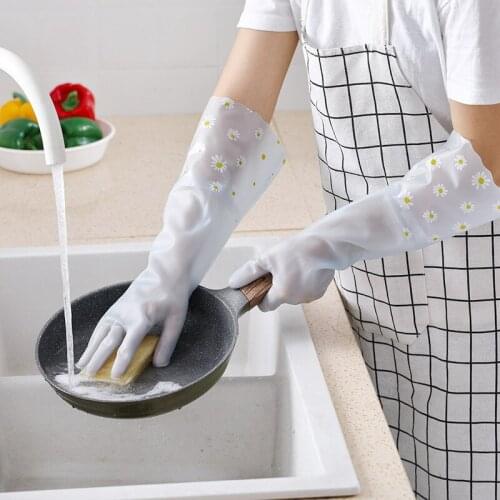 Practical Fashion Kitchen Dishwashing Gloves Household DishwashingGloves Rubber Gloves Kitchen CleaningTools BathroomAccessories