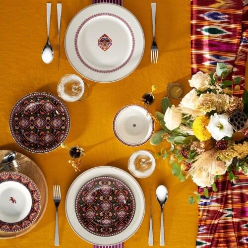 ​Premium Agra 24 Piece Porselen Dinnerware Plate Oval Glasses Dinner Tableware 6 Person Food Dishes for Serving Stamping Plates