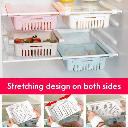 Adjustable Fridge Drawer Basket Stretchable Refrigerator Pull-out Drawers Fresh Spacer Layer Storage Rack Bins Organizer