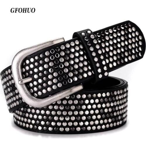 Split Leather PU Womens Belt New retro rivets decorative lady belt wild fashion belt cool European and American style wide belt