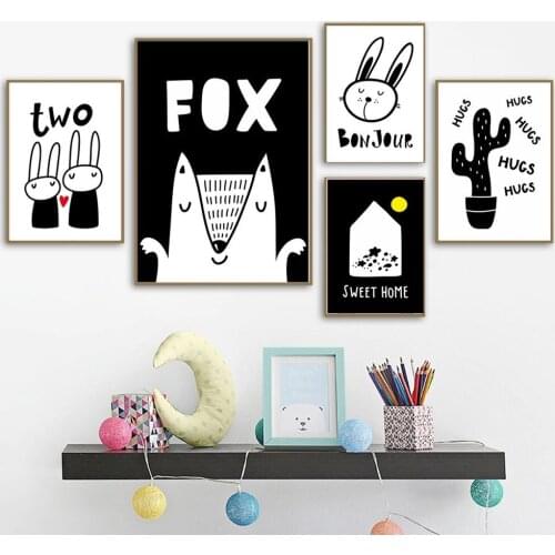 Cartoon Animal Sweet Home Canvas Painting Cute Rabbit Fox Poster Children Room Kindergarten Wall Art Decor Aesthetic Pictures