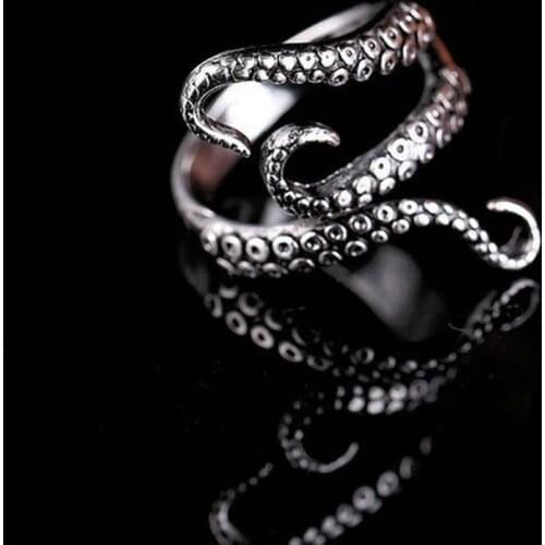 Titanium Steel Octopus Rings Gothic Deep Sea Squid Finger Tentacles Ring Punk Jewelry Gift Opened Adjustable Size