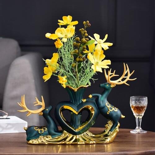 Nordic Ceramic Lucky Deer Vase Fake Flower Ornaments Home Livingroom Desktop Figurines Decoration Wine Cabinet Furnishing Crafts