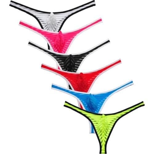 Mens Mesh Striped Thong Yarn Bikini Thong Pouch T-Back G-String jockstrap gay men thong jockstrap g string jock strap underwear