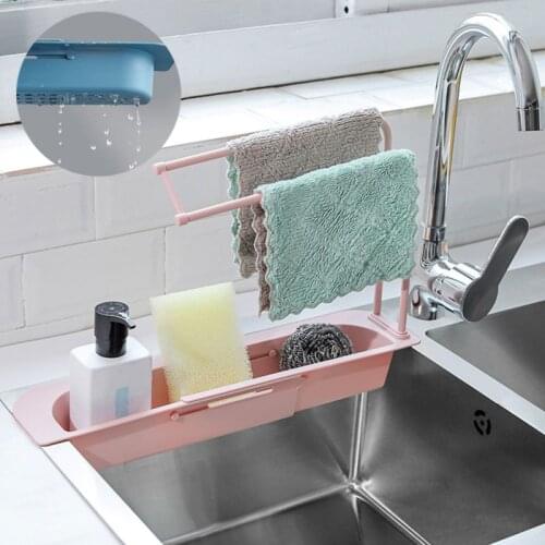 Telescopic Sink Kitchen Drainer Rack Storage Basket Bag Faucet Holder Adjustable Bathroom Holder Sink Kitchen Accessorie