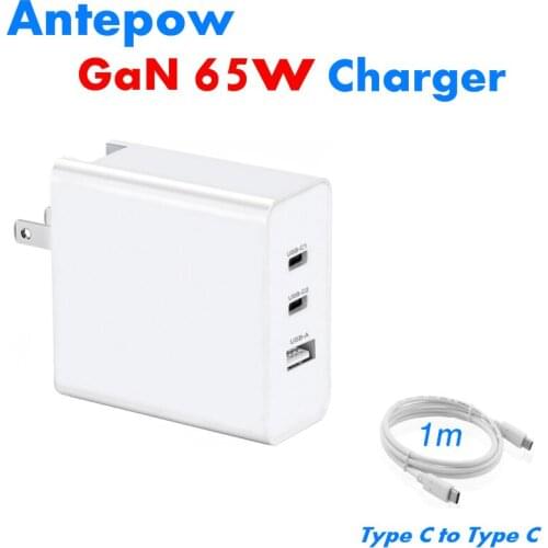 AntePow GaN 65W 2C1A USB C PD Charger Quick Charge USB-C Type C Fast Charger for Mac air for iphone