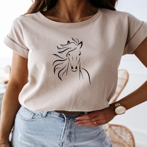 2021 New Lovely Horse Women Cotton Harajuku Casual T-Shirt Clothing Animals Tees Short Sleeve O-Neck Womens T Shirt Summer Tops
