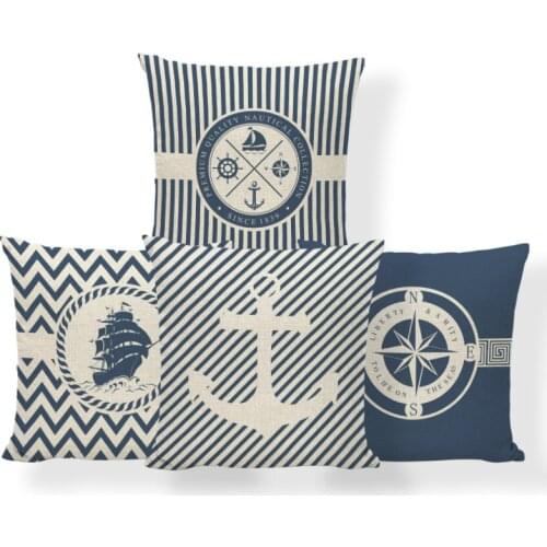 Ocean Anchor Rudder Cushion Sailboat Nautical Pillowcase Ocean Style Settee Gift Greek Key Throw Pillows Blue Large Burlap Soft