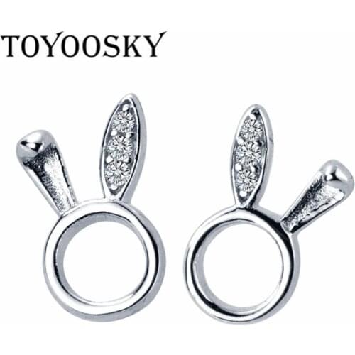 Newest 925 Sterling Silver Cute Rabbit Stud Earrings For Women Girl Trendy Hollow Ear Female Party Jewelry Wholesale Bulk Orde