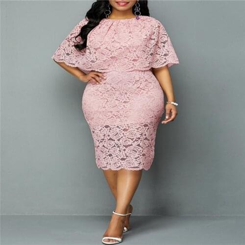 5XL 6XL Women Summer Autumn Big Size Dress Elegant Pink Lace Dress Female Large Size Evening Party Dresses vestido Plus size