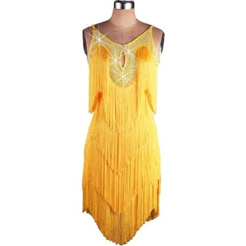 Shiny Latin Dance Dress For Women Yellow Fringe Club Party Dancer Singer Entertainer Tassel Black Dresses 2020 New Top Sale