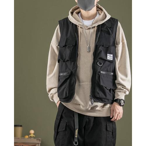 Vests Men Japan Style Harajuku Pockets Design Cargo Chic Teens Sleeveless Jacket Street College Unisex Summer Ladies Outwear