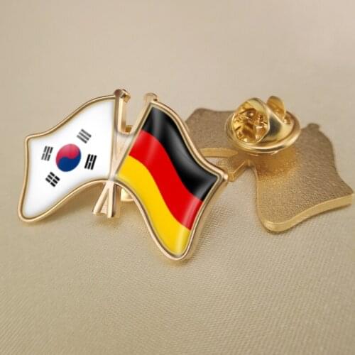 South Korea and Germany Crossed Double Friendship Flags Lapel Pins Brooch Badges