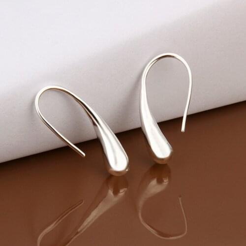 1Pair Fashion Silver Tone Water Drop Hook Piercing Earrings Ear Studs