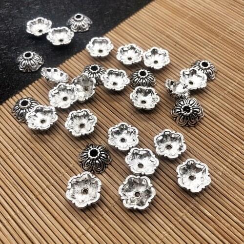 10Pcs Bead End Caps Findings six Flower Silver Color 11x11x4.5mm, Charms for Jewelry Making, Handmade DIY Bracelet Accessories