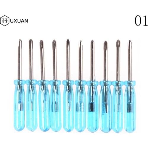 10pcs Plastic Handle Stubby Mini Pocket Cross Flathead Screwdriver Tool 2mm Tip