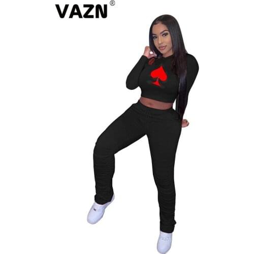 VAZN 2020 Autumn High Quality Sexy Young Sweet Fresh Clear Style Full Sleeve Group Long Pants Tracksuits Slim Women 2 Piece Set
