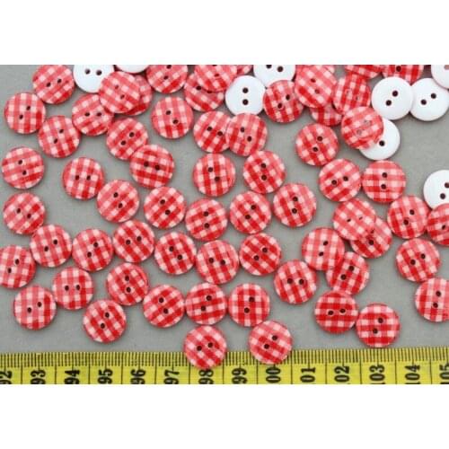 500pcs Resin chequer Round 2 holes Children Candy Buttons 13mm gingham print laser print resin smooth touch