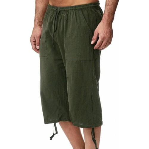 Capri Pants Summer Male Solid Color Joggers Fitness Drawstring Men Multi Pockets Straight Leg Sweatpants Sports Male Clothing