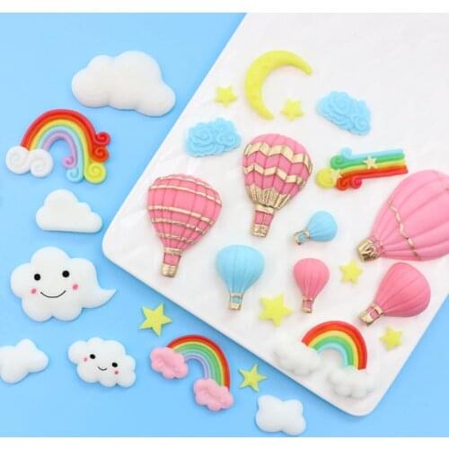 Flip sugar silicone mold cake decorated rainbow hot air balloon clouds star moon chocolate mold diy soft clay mold